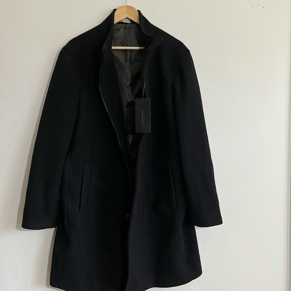 NWT Zara Men Combined Inverted Lapel Collar Black Pea Coat - Picture 3 of 10